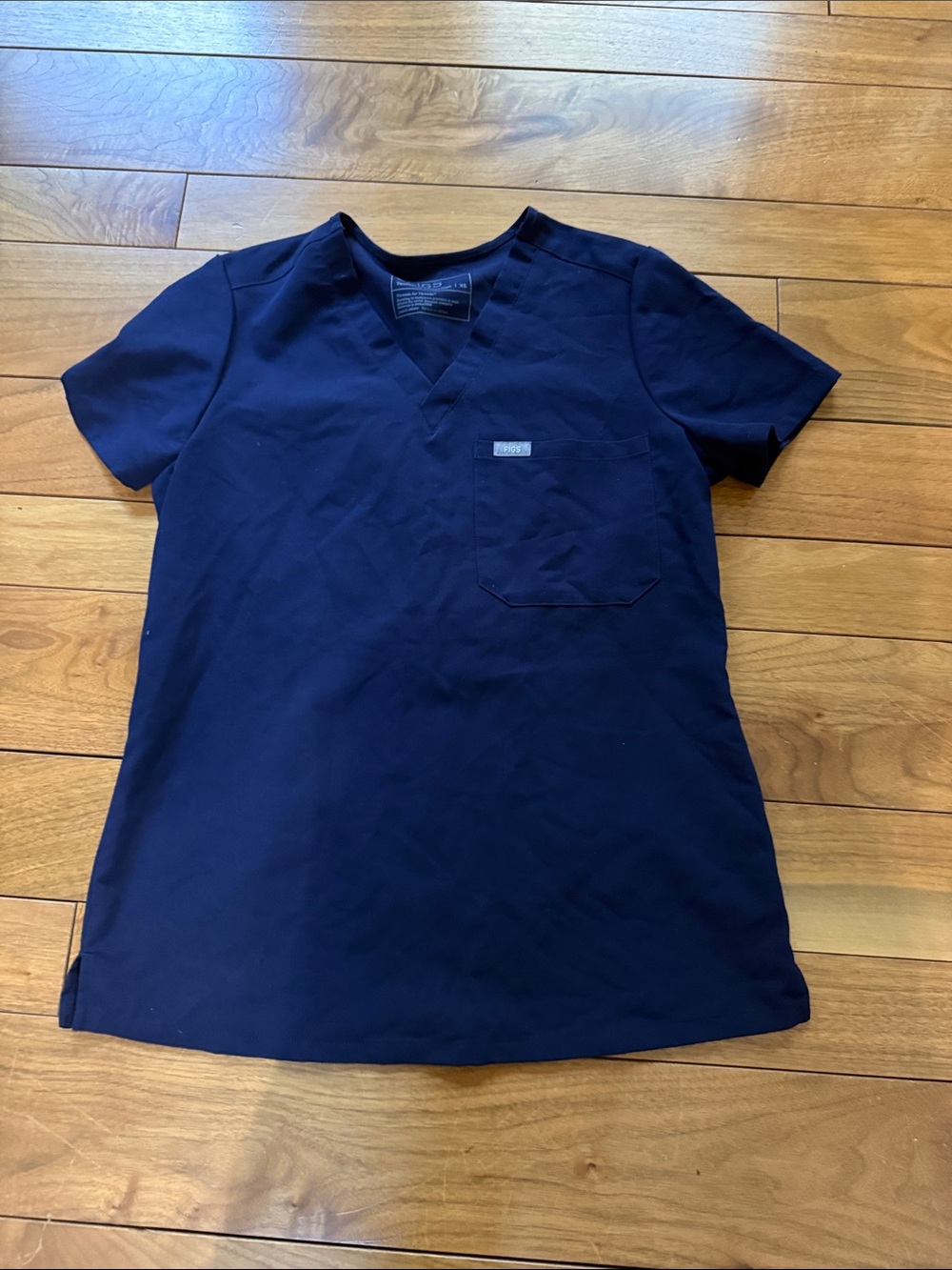 Figs Navy Blue V-Neck Short Sleeve Scrub Top